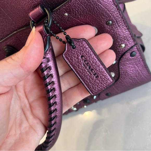 Coach Metallic Plum Star-Studded Mercer Satchel - Picture 6 of 12